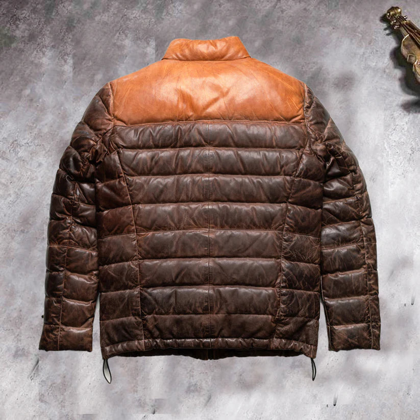 Men's Dual Tone Leather Puffer Jacket
