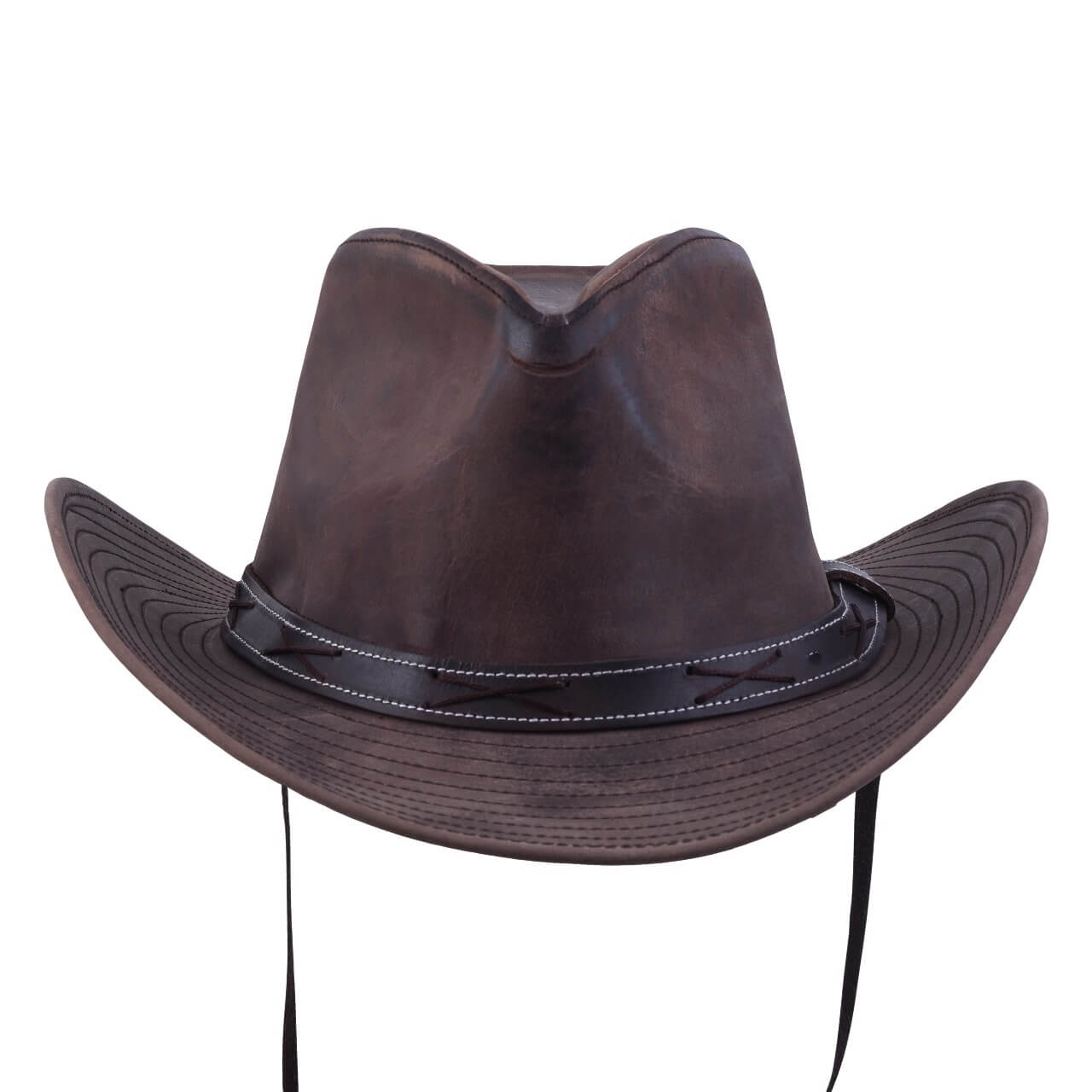 Brown Distressed Leather Outback Western Hat