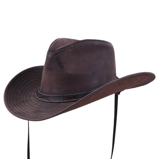 Brown Distressed Leather Outback Western Hat
