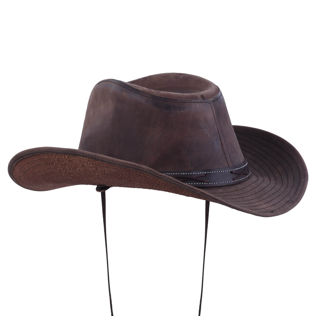 Brown Distressed Leather Outback Western Hat
