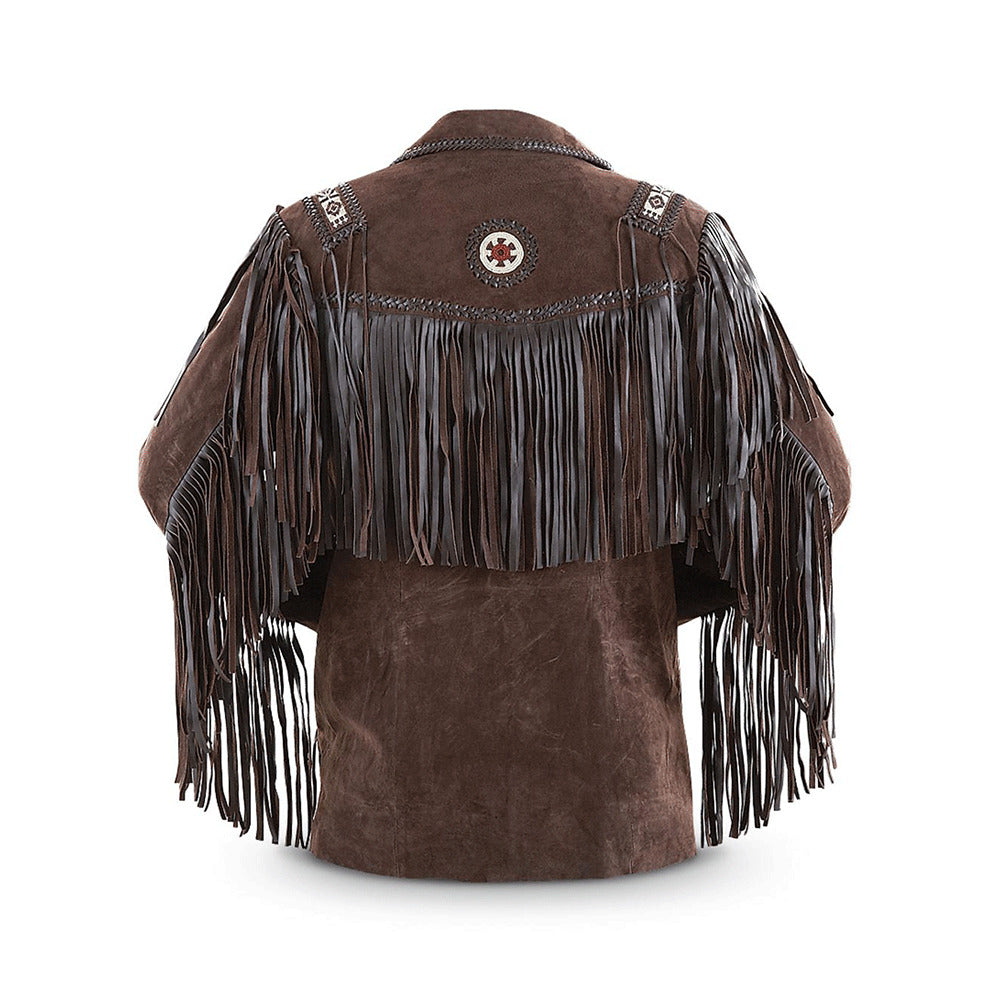 Men's Dark Brown Fringe Leather Jacket – Vintage Western Cowgirl Style Coat
