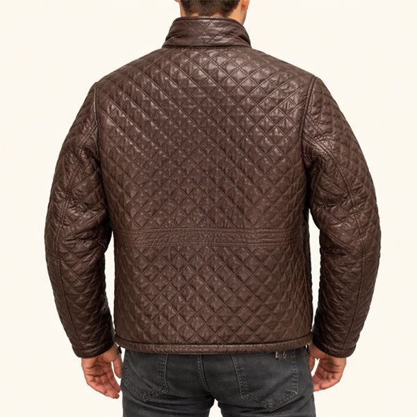Mens Brown Quilted Leather Puffer Jacket