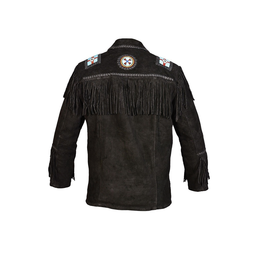 Mens Black Suede Fringe Leather Jacket