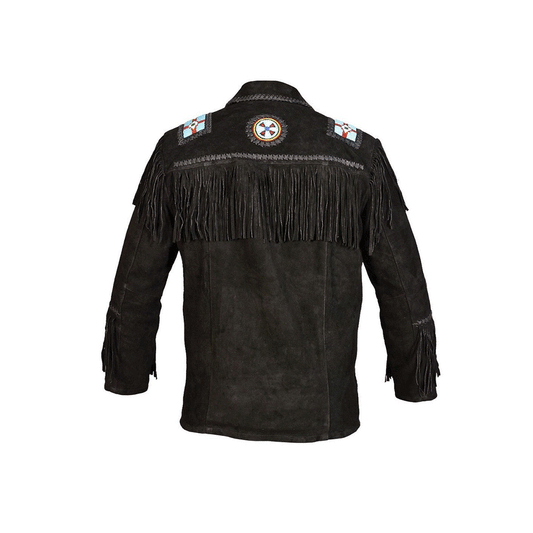 Mens Black Suede Fringe Leather Jacket