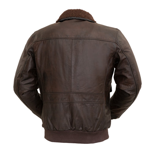 Brown Leather A2 Aviator Bomber Jacket w/ Shearling Collar