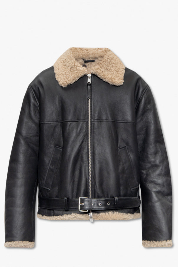 Shearling Lined Black Aviator Flight Jacket