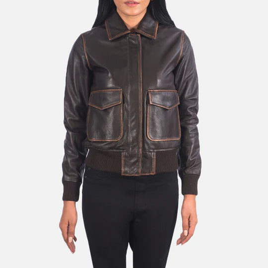 Women's Brown A-2 Bomber Flight Aviator Jacket