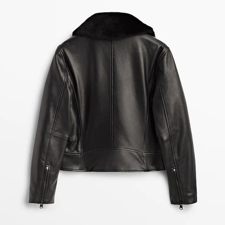 Black Leather Jacket With Fur Collar Womens