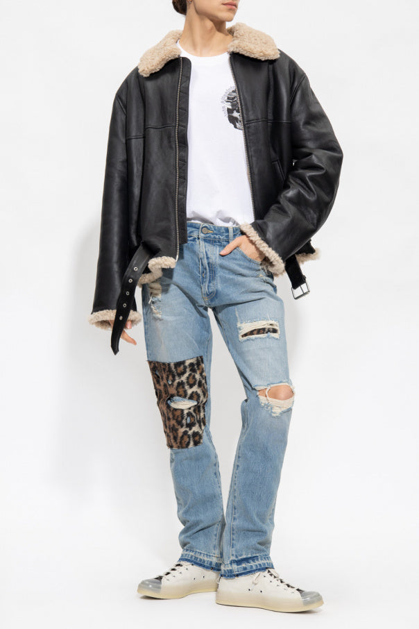 Shearling Lined Black Aviator Flight Jacket
