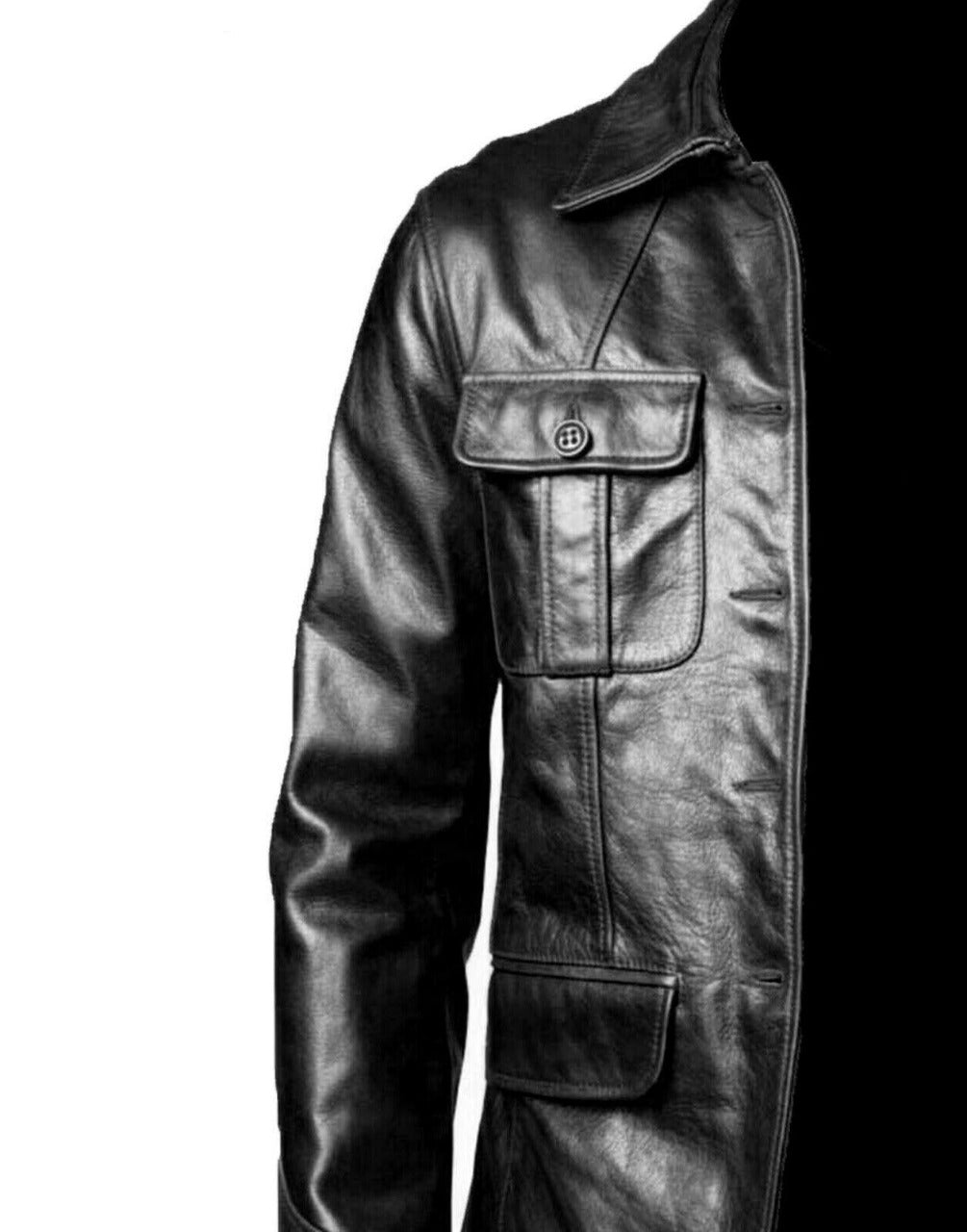 Men's Black Leather Blazer Jacket Leather Sports Coat