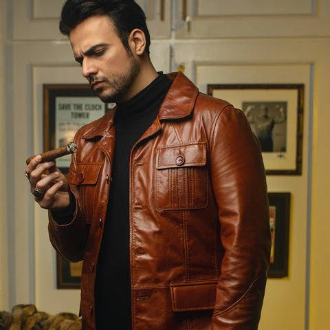 Men's Brown Leather Blazer Jacket Leather Sports Coat