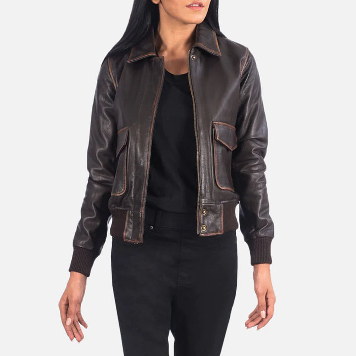 Women's Brown A-2 Bomber Flight Aviator Jacket