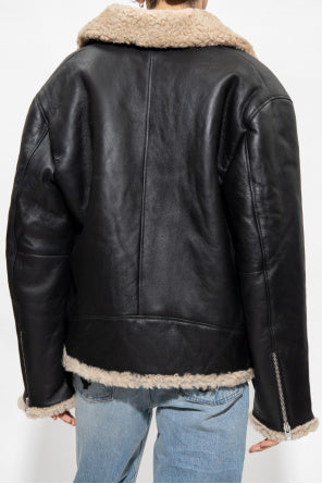 Shearling Lined Black Aviator Flight Jacket