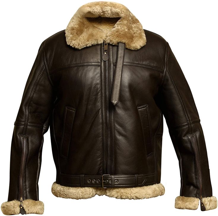 Genuine Sheep Skin Leather RAF Flight Aviator Jacket With Fur Wool Lining