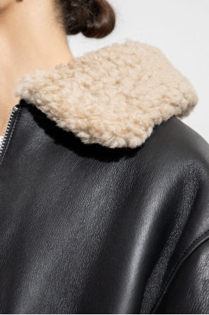 Shearling Lined Black Aviator Flight Jacket