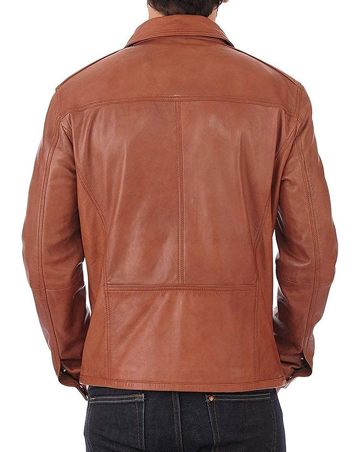 Men's Genuine Leather Solid Biker Style Casual Jacket