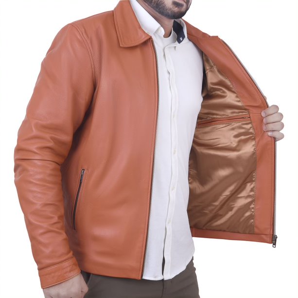 Men's Spread Collar New Zealand Lambskin Leather Jacket