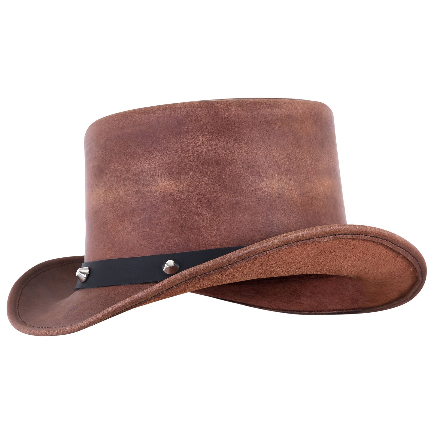 Distressed Style Classic Genuine Brown Leather Top Hat