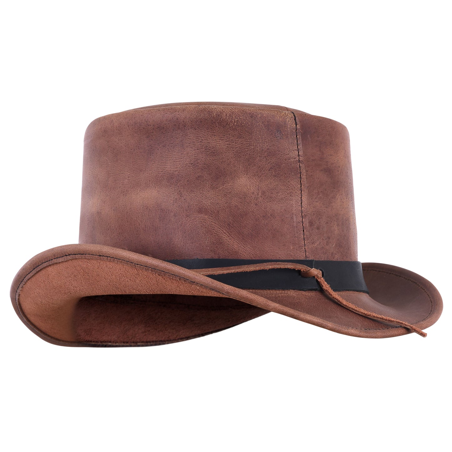 Distressed Style Classic Genuine Brown Leather Top Hat