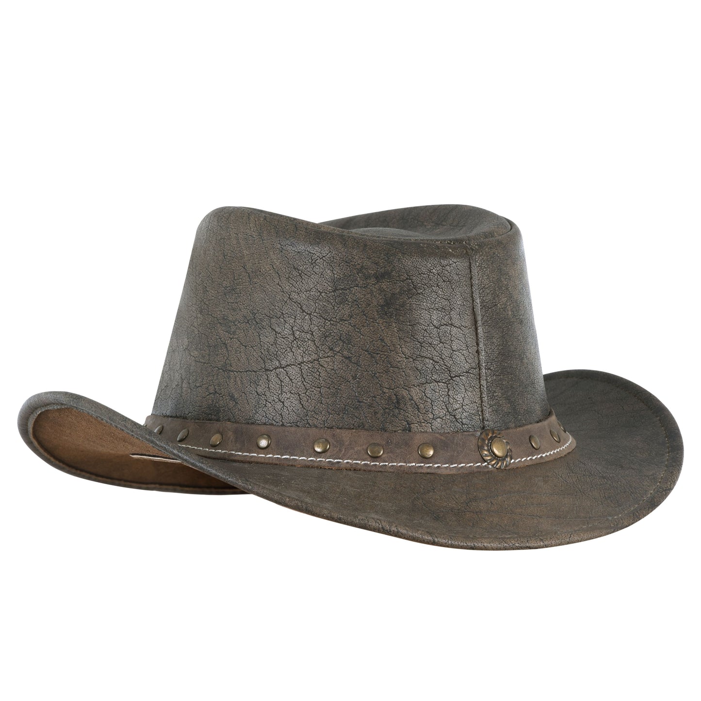 Men's Distressed Black Cowboy Hat in Brown Genuine Leather
