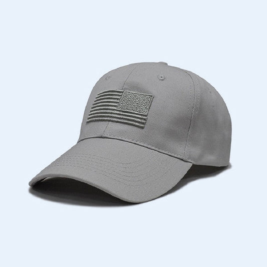 USA Flag Embroidered Cotton Soft Tactical Style Cap - Gray