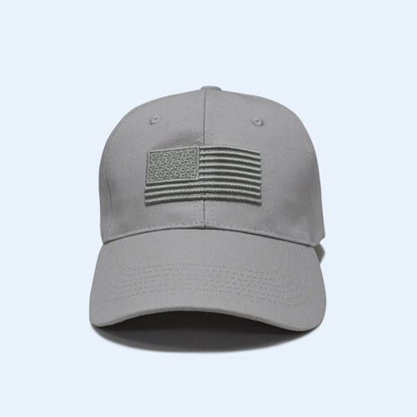 USA Flag Embroidered Cotton Soft Tactical Style Cap - Gray