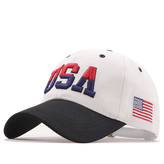 White American Flag Baseball Hat w/ 3d Embroidered Front