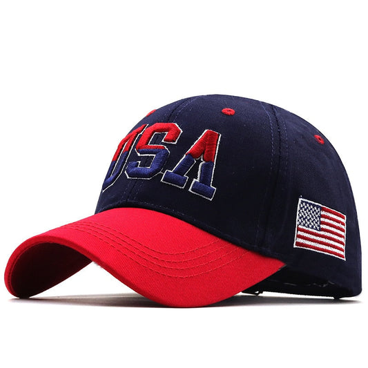 Blue Fitted Hat With American Flag 3d Embroidered