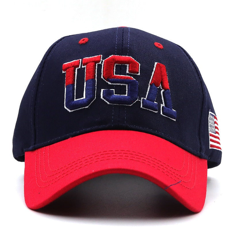 Blue Fitted Hat With American Flag 3d Embroidered