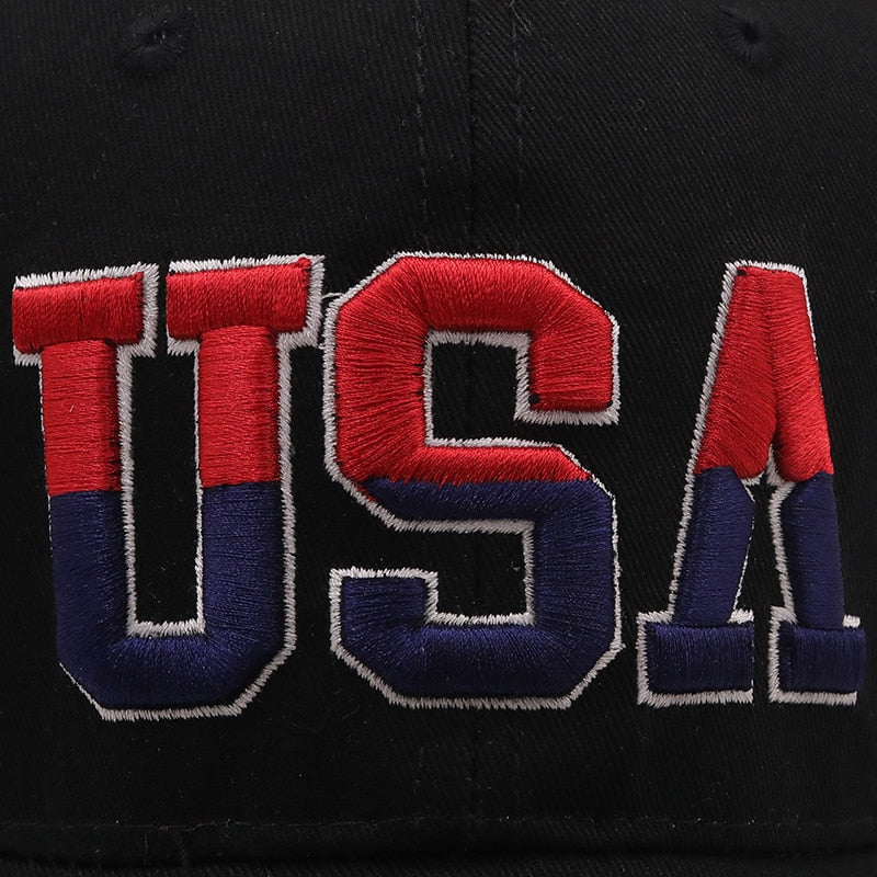 Blue Fitted Hat With American Flag 3d Embroidered