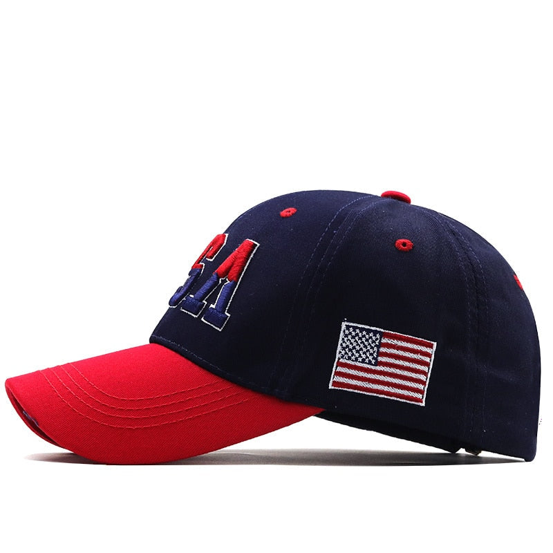Blue Fitted Hat With American Flag 3d Embroidered