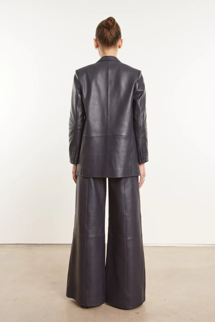 Blue Leather Blazer Jacket Women