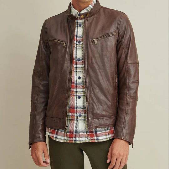 Brown Cafe Racer Mens Leather Jacket
