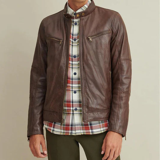 Brown Cafe Racer Mens Leather Jacket