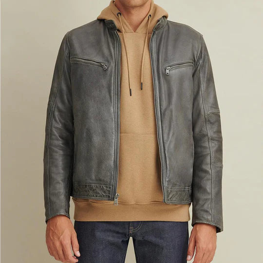 Distressed Black Cafe Racer Mens Leather Jacket