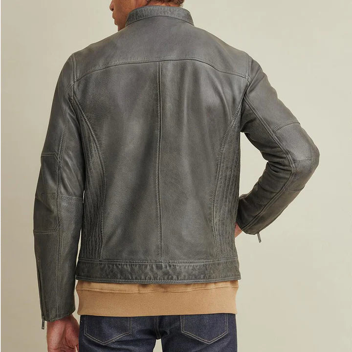 Distressed Black Cafe Racer Mens Leather Jacket