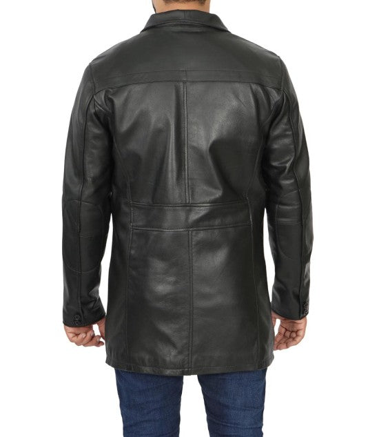 Black Lambskin Mens Leather Car Coat