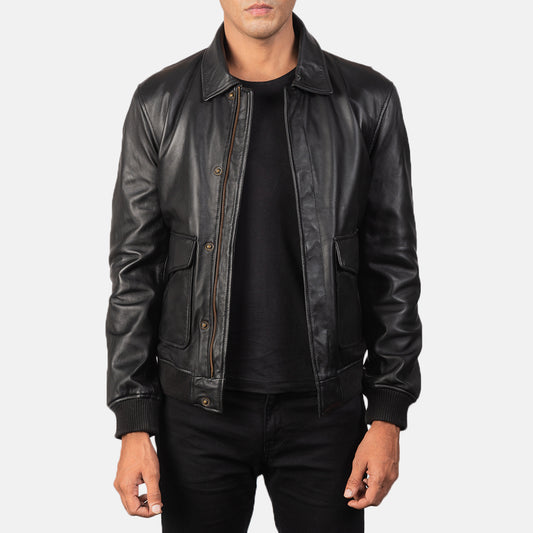 Men's Black A2 Leather Bomber Jacket