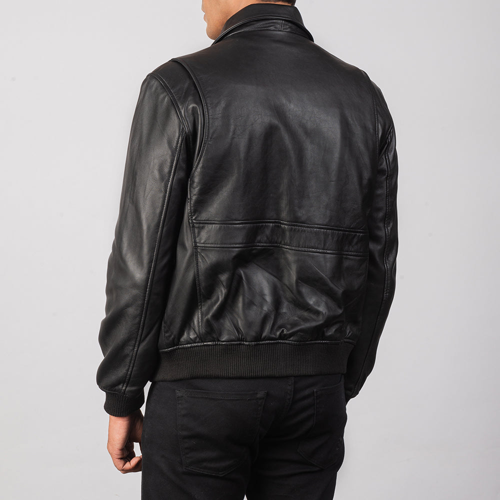 Men's Black A2 Leather Bomber Jacket