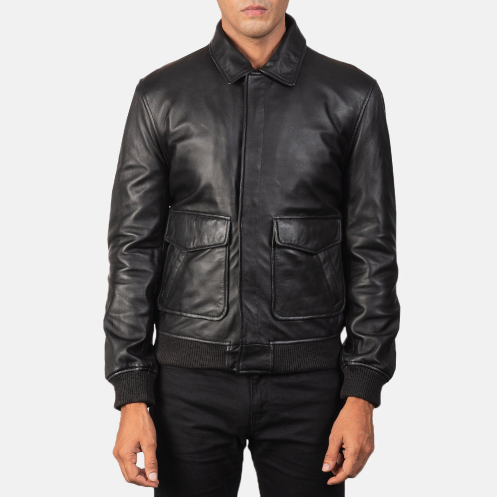 Men's Black A2 Leather Bomber Jacket