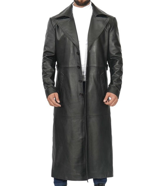 Men's Classic Black Leather Duster Coat
