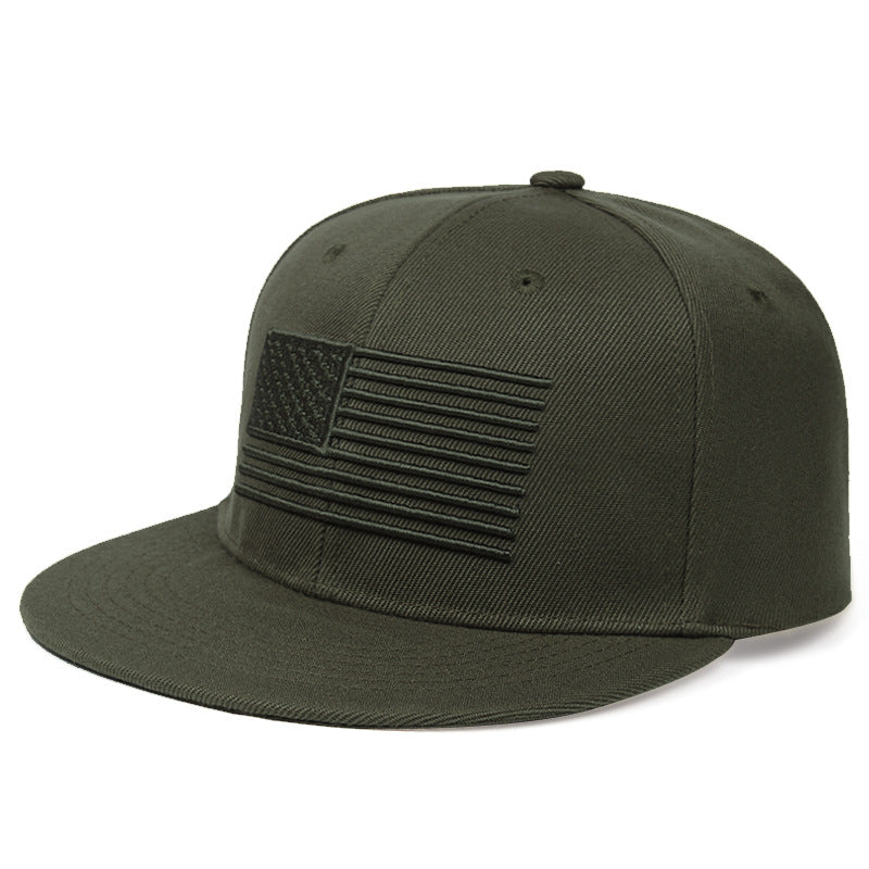 USA Flag 3D Embroidered Flat Bill Snapback Adjustable Cotton Twill Cap