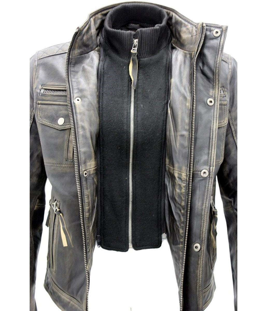 Men's Genuine Leather Brown Vintage Cafe Racer Jacket