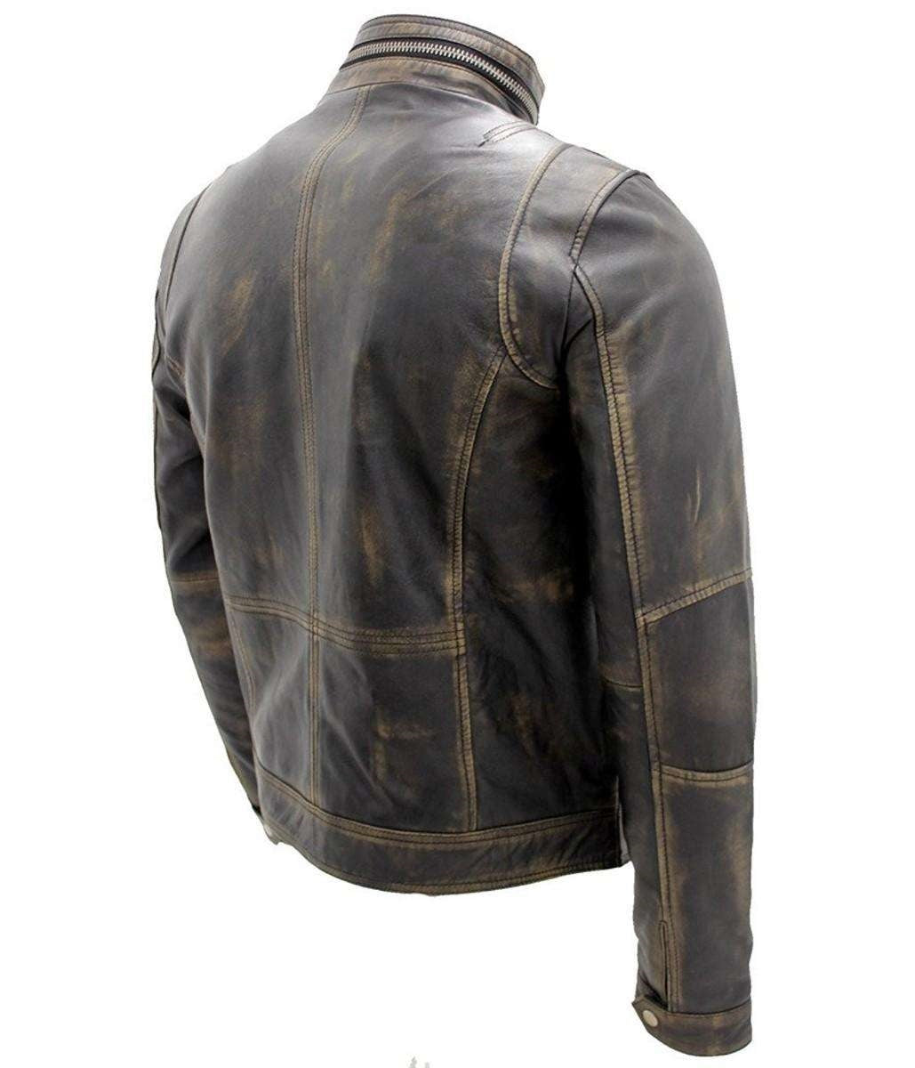 Men's Genuine Leather Brown Vintage Cafe Racer Jacket