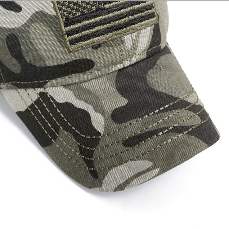 Camo Hat with American Flag Adjustable Army Cap