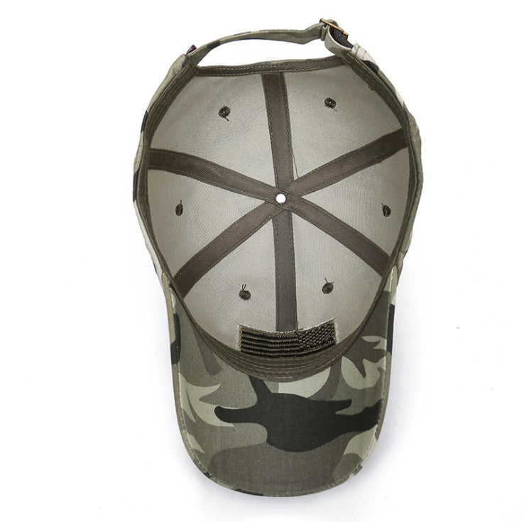 Camo Hat with American Flag Adjustable Army Cap