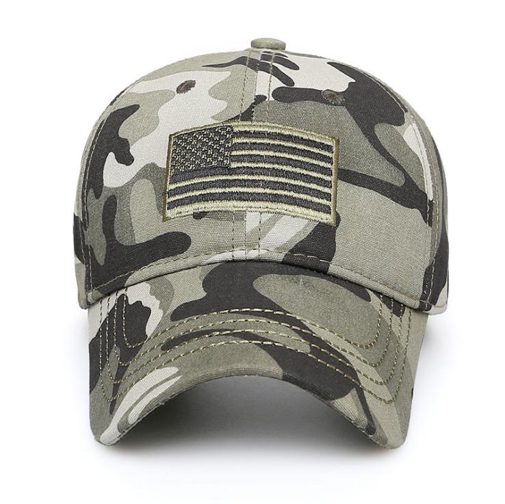 Camo Hat with American Flag Adjustable Army Cap