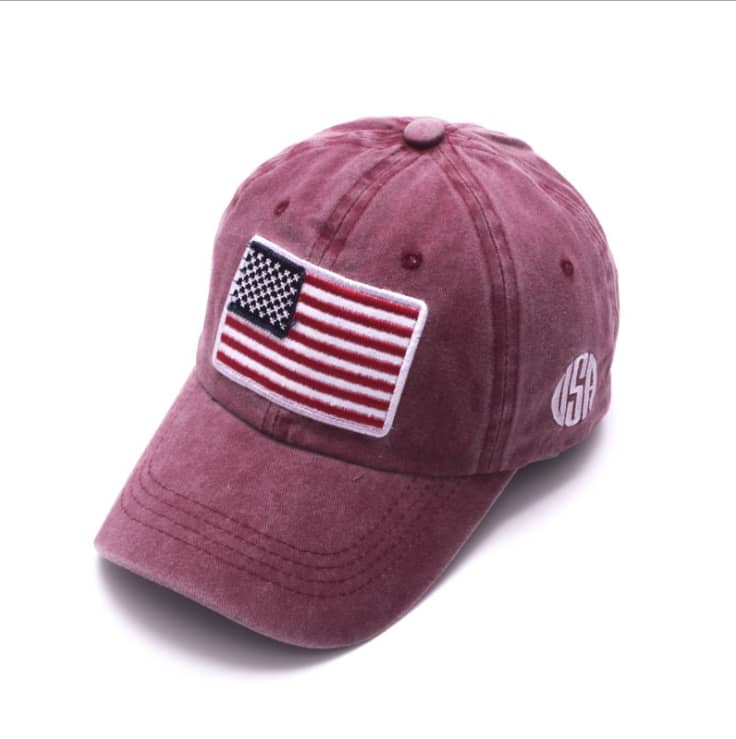 Maroon/ USA Flag Embroidered Cotton Soft Baseball Style Cap