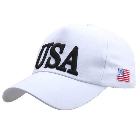 MAGA Hat USA Flag Embroidered Cotton Soft Baseball Style Cap - White