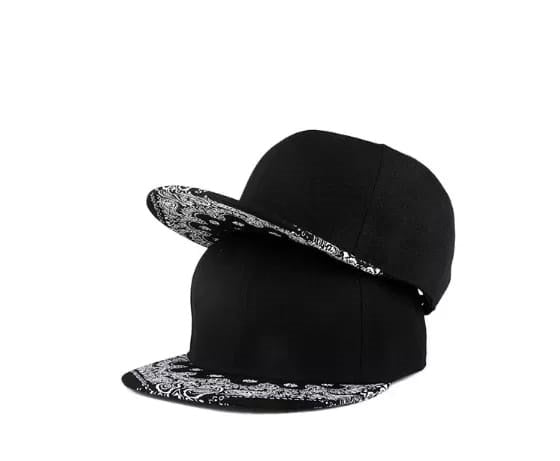 New Flat Brim Soft Cotton Paisley Snapback Cap - Black